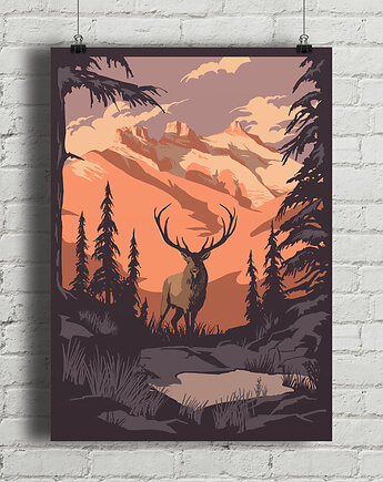 Jeleń kanadyjski / Góry i las - plakat przyrodniczy, minimalmill