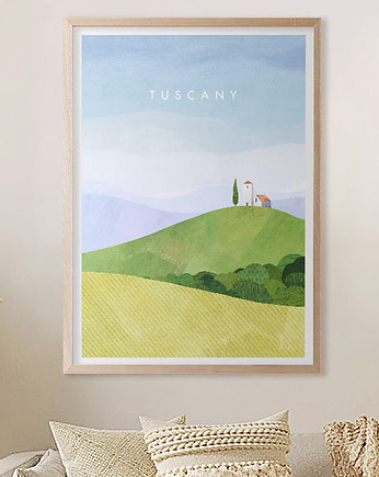 Plakat Toskania Włochy - zielone wzgórza, minimalmill