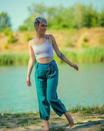 Spodnie lniane luźne , spodnie na lato, NavahoClothing