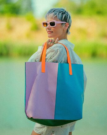 Duża torba skórzana , kolorowa- pastelowa, torba na ramię, NavahoClothing