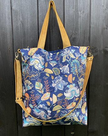 Torba na ramię XXL - print jesienne kwiaty, PRACOWNIA 166
