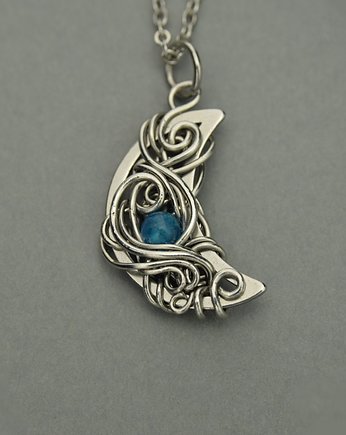 Wisiorek księżyc niebieski apatyt wire wrapping, Agata Rozanska