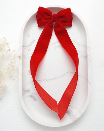 Spinka do włosów długa świąteczna kokarda WELUROWA SW06, FILIPOLA