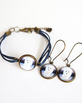 Komplet - Biały lis - kolczyki, bransoletka, yenoo