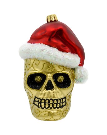 Bombka choinkowa: Czaszka Halloween w czapce Świętego Mikołaja, Syn Bombkarza