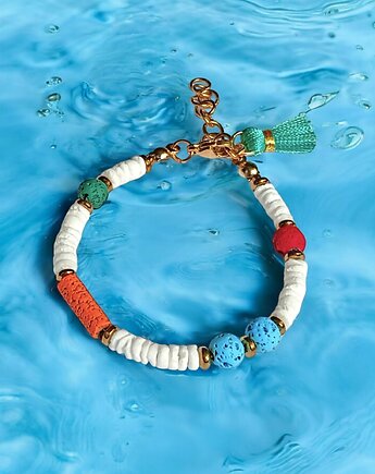 Summer collection: bransoletka : muszla biała i lawa multicolor, kaktusia