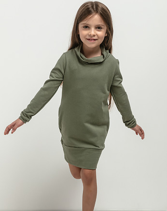 Sukienka z golfikiem i kieszeniami dla dziewczynki, MMD37, zielona, OSOBY - Prezent dla dziewczynki