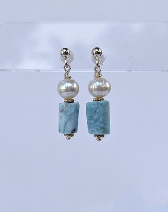 Kolczyki srebrne larimar z perłą, Studio Gazela