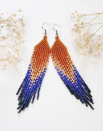 Kolczyki z frędzlami rudo granatowe, Tauriel Design