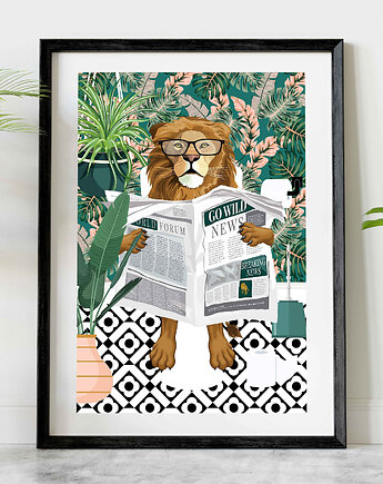 Plakat Lew Czytający Tropikalne Wiadomości, Harvest Maison