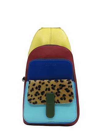 Plecak na jedno ramię skórzany kolorowy damski kieszenie ze skrawków OLIVKA, Olivka Warsaw