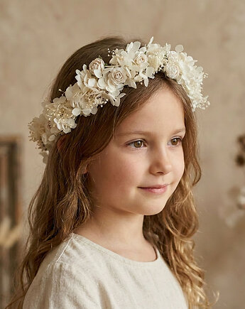 Kremowy wianek na głowę - hortensja i różyczki