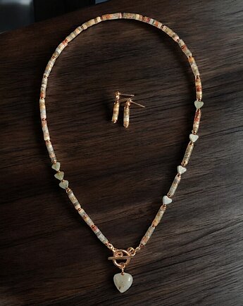 RAZEM TANIEJ! agat i labradoryt : serduszka : naszyjnik i kolczyki, kaktusia