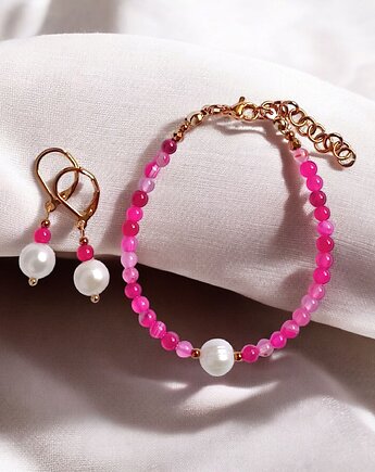RAZEM TANIEJ! bransoletka & kolczyki : fuchsia & pearl collection, kaktusia