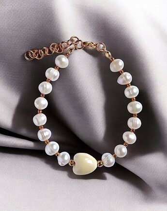 Bransoletka : PERŁY naturalne i ceramiczne serduszko : pastelowe żółte, kaktusia