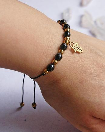 OCHRONNA bransoletka - czarny turmalin, hamsa, kaktusia