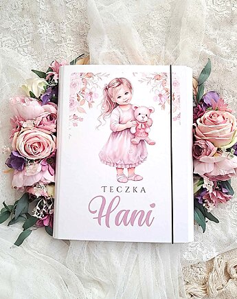 TECZKA DZIEWCZYNKA Z MISIEM z imieniem, prezent na roczek, narodziny, Chrzest, LOO LOO DREAM