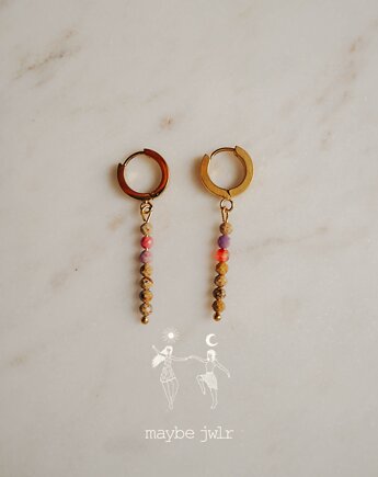 Kolczyki złote z zawieszkami z kamieni w kolorach ziemi, Maybe Jwlr