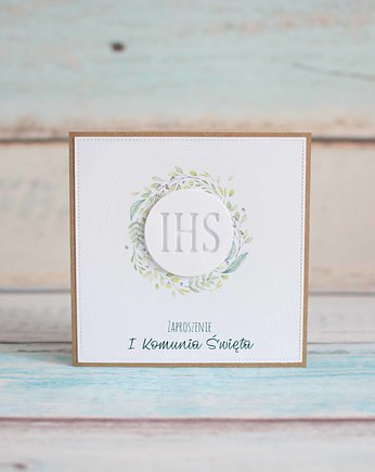 Zaproszenie Pierwsza Komunia Święta - IHS Wianek I, LittleBunnyCraft