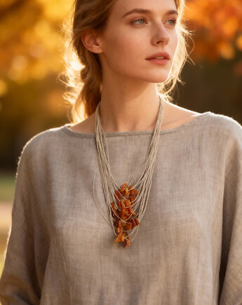 Surowe bursztyny bałtyckie Naszyjnik lniany, galeria nuit