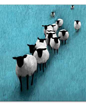 OBRAZ NA PŁÓTNIE- Owce na wypasie 80x80cm, OKAZJE - Prezent na Rocznice związku