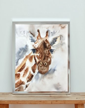 WYPRZEDAŻ SZTUKI! Akwarela Żyrafa oryginalny obraz 300g 21x30 cm, Kwitnace