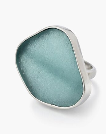 Srebrny pierścionek regulowany ze szkłem morskim, bluewavestudio