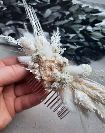 Grzebyk do włosów biały z kwiatami, Mudryk Viktoria Dried Flowers