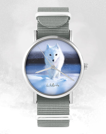 Zegarek - Biały lis - szary, nylonowy, OKAZJE - Prezenty na 18 dla chłopaka