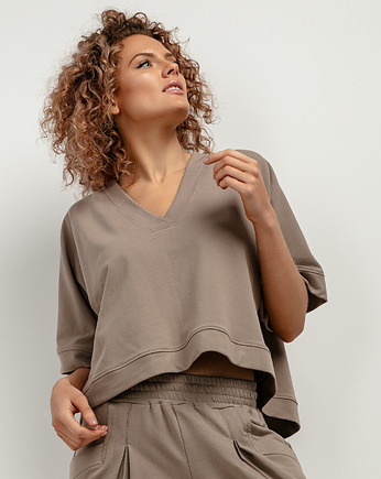 Bluza kimono z dekoltem V, T416, cappuccino, TESSITA
