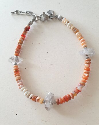 Bransoletka RAW opal ognisty, diament herkimer, modesign