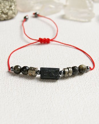 OCHRONNA bransoletka - turmalin, piryt, obsydian. Czerwony sznurek., kaktusia