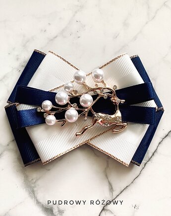 Brosza z Reniferem, kryształkami i perłami New, Pudrowy Różowy