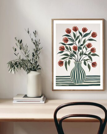 PLAKAT abstrakcyjny kwiaty kwiaty wazon paski, black dot studio