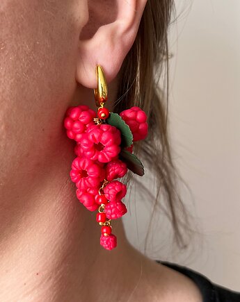 Kolczyki z maliną kiść z polimerowej gliny. Handmade, MariaPolymer