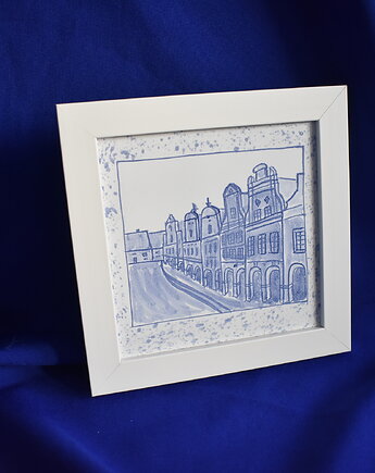 Oprawiony kafelek kamieniczki Chełmno, Kobaltowa Sroka