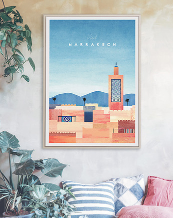 Plakat Maroko Marrakesz - panorama miasta z Meczetem Księgarzy, minimalmill