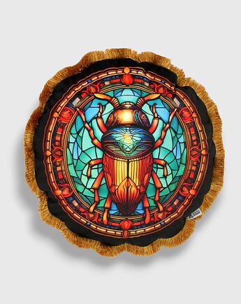 Okrągła poduszka z frędzlami z chrząszczem - Beetle Boho Gold, Mental Ether