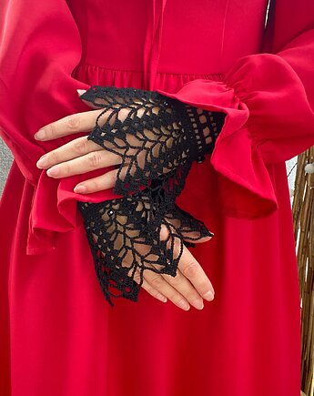 Mankiety koronkowe czarne z koraliczkami gothic lace cuffs, Księżycowa ćma