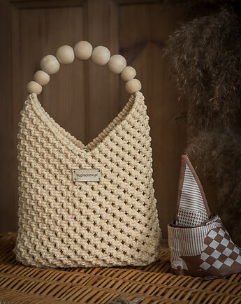 Makramowa torebka Mini Bag - maślana, Poplecione Makramy