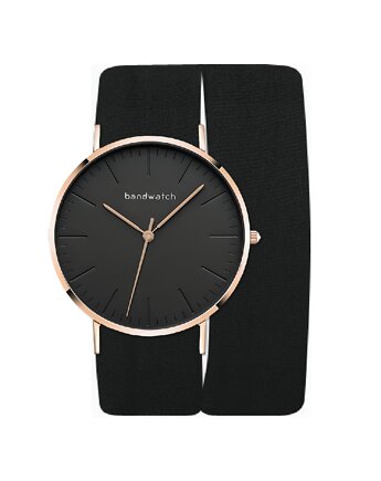 Zegarek damski wiązany - Intense black - Tarcza Różowe złoto, Bandwatch