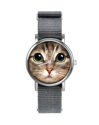 Zegarek  mały - Kot tygrysek - nylonowy, szary, yenoo
