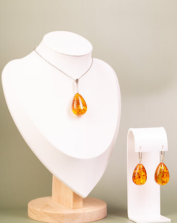 Komplet biżuterii srebrnej z bursztynem bałtyckim, Andorii by Baco
