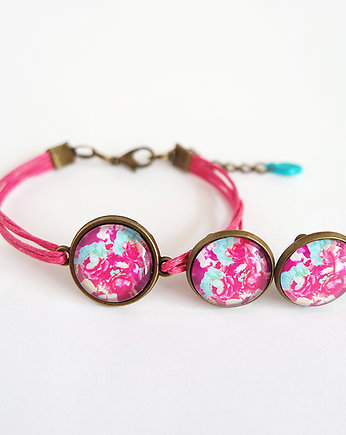 Komplet - klipsy i bransoletka - amarant, róże, yenoo