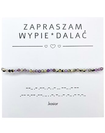 Bransoletka z alfabetem Morse Jaspis dalmatyński, Ametyst, karolina kosior