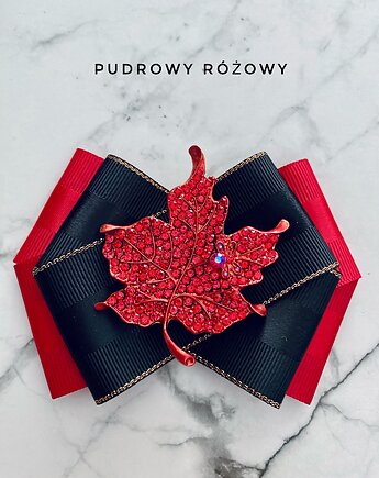 Brosza z unikatowym liściem z czerwonych kryształków  Liść, Pudrowy Różowy