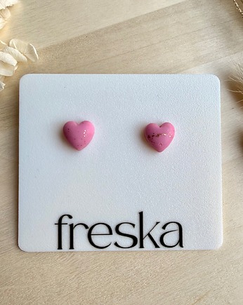 Kolczyki Serca 3D - różowy ze złotem, freska