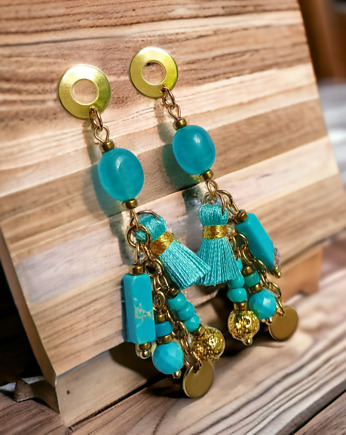Turkusowe kolczyki Boho : długie i fikuśne, kaktusia