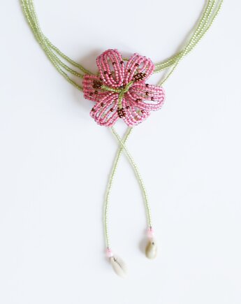 Różowa Lilia - naszyjnik choker, Hibiscus
