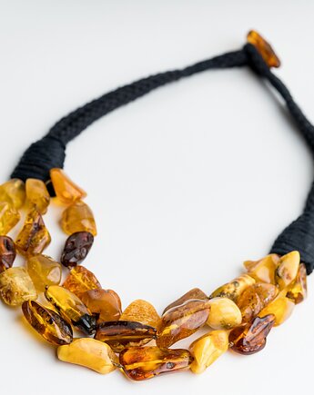 Naszyjnik bursztynowy sznurek makrama, AmberMal